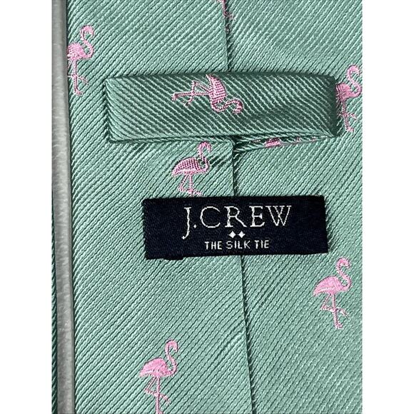 J Crew The Silk Tie Green with Pink Flamingos Mens Necktie 3"X58" - Picture 8 of 11